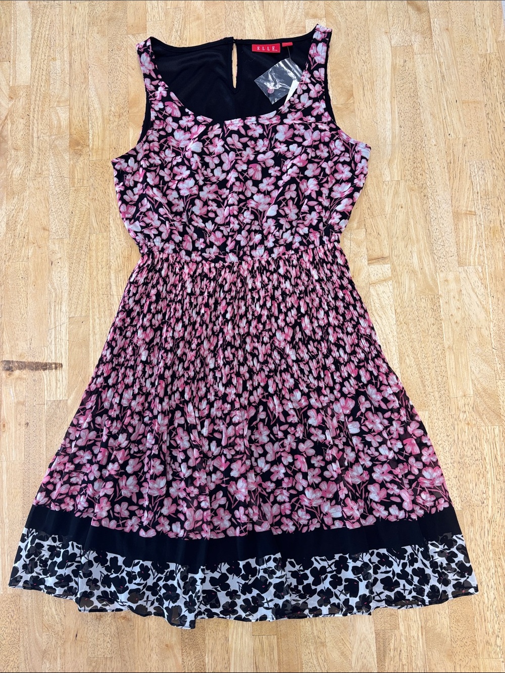 NWT ELLE Mixed Floral Print Pleated Chiffon Sleeveless Blouson Mini Dress